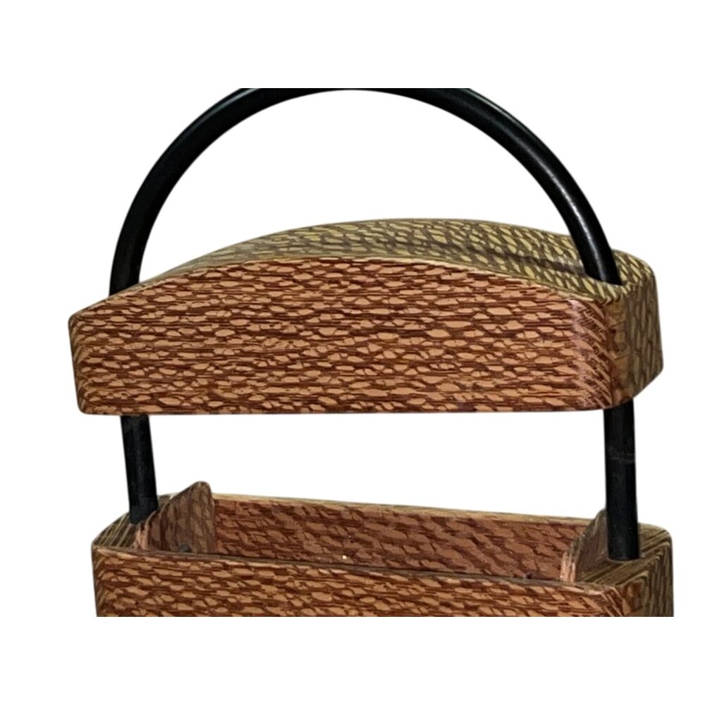 Handmade Wooden Purse Small Box Bag Rubber Handle Artisan Unique Used - Picture 15 of 16